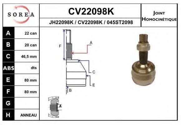 CV22098K EAI Final Drive Joint Kit, drive shaft