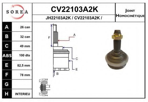 CV22103A2K EAI Final Drive Joint Kit, drive shaft