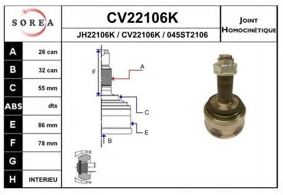 CV22106K EAI Joint, drive shaft