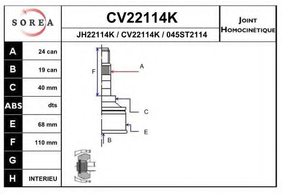 CV22114K EAI Joint Kit, drive shaft