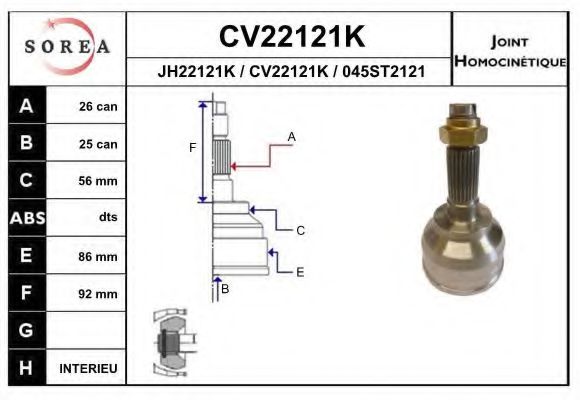 CV22121K EAI Joint, drive shaft