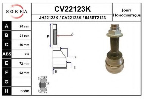 CV22123K EAI Final Drive Joint Kit, drive shaft