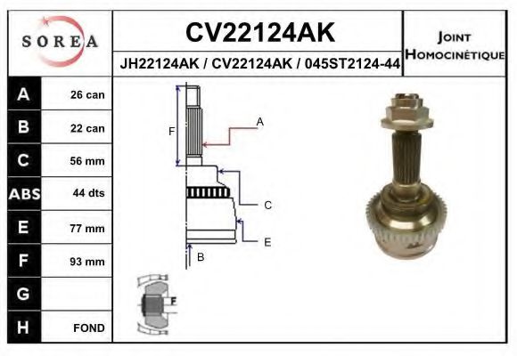 CV22124AK EAI Final Drive Joint Kit, drive shaft