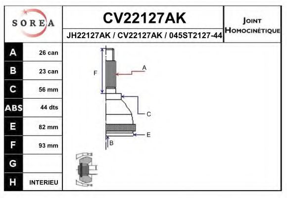 CV22127AK EAI Final Drive Joint Kit, drive shaft