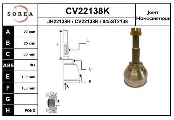 CV22138K EAI Joint, drive shaft