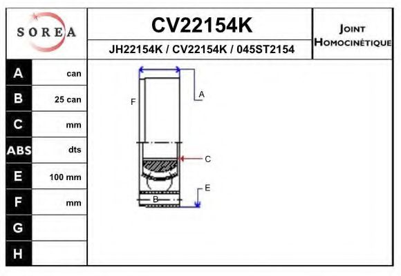 CV22154K EAI Joint Kit, drive shaft