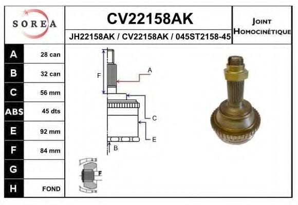 CV22158AK EAI Joint Kit, drive shaft