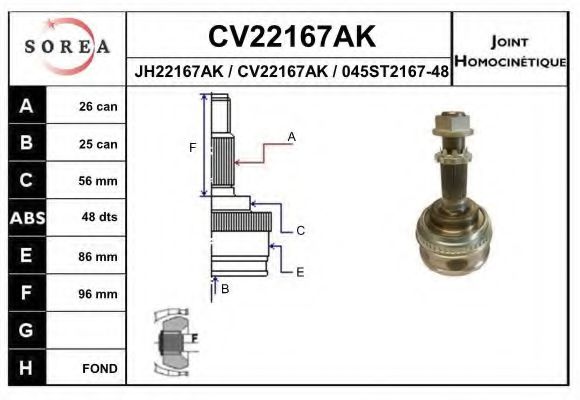 CV22167AK EAI Final Drive Joint Kit, drive shaft