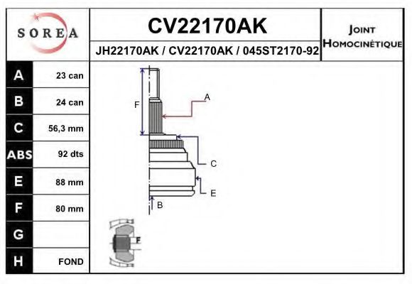 CV22170AK EAI Joint Kit, drive shaft