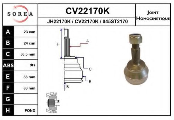 CV22170K EAI Final Drive Joint Kit, drive shaft