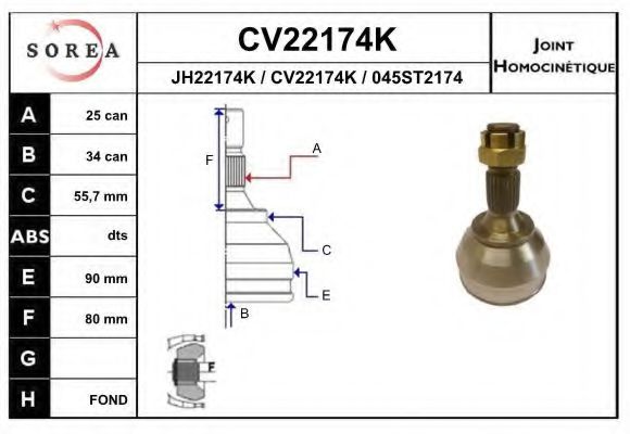 CV22174K EAI Final Drive Joint, drive shaft