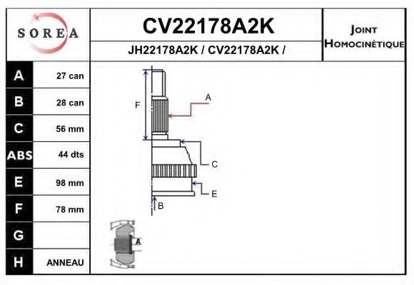 CV22178A2K EAI Joint, drive shaft