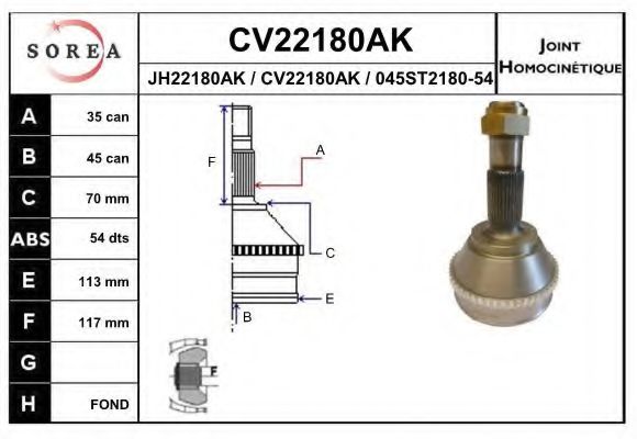 CV22180AK EAI Joint, drive shaft