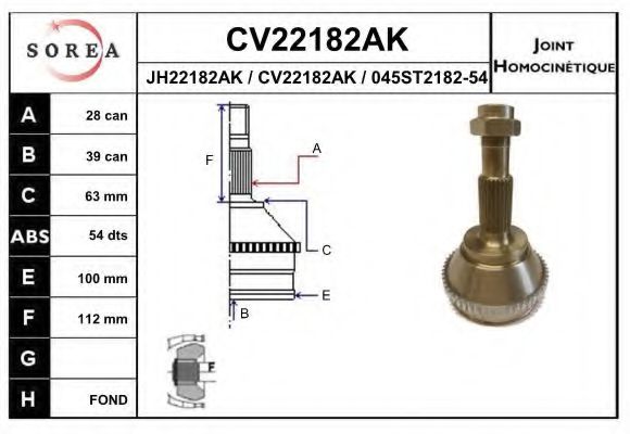 CV22182AK EAI Final Drive Joint, drive shaft