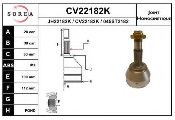 CV22182K EAI Joint, drive shaft