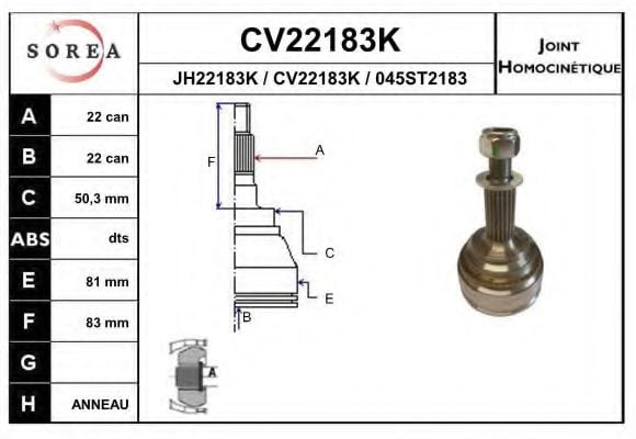 CV22183K EAI Joint, drive shaft