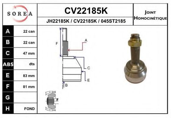 CV22185K EAI Final Drive Joint, drive shaft