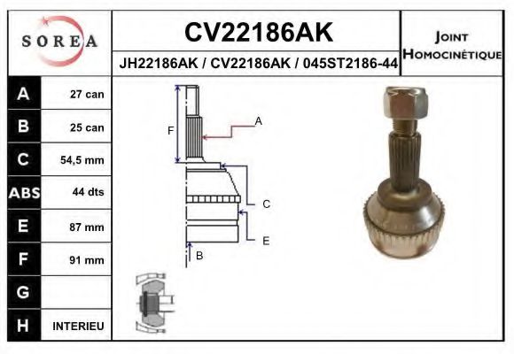 CV22186AK EAI Final Drive Joint, drive shaft