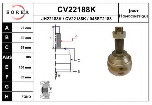 CV22188K EAI Joint, drive shaft