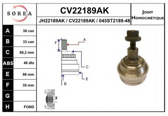 CV22189AK EAI Joint Kit, drive shaft