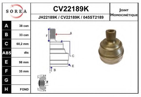 CV22189K EAI Joint Kit, drive shaft