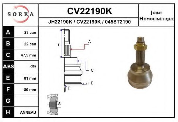 CV22190K EAI Joint, drive shaft