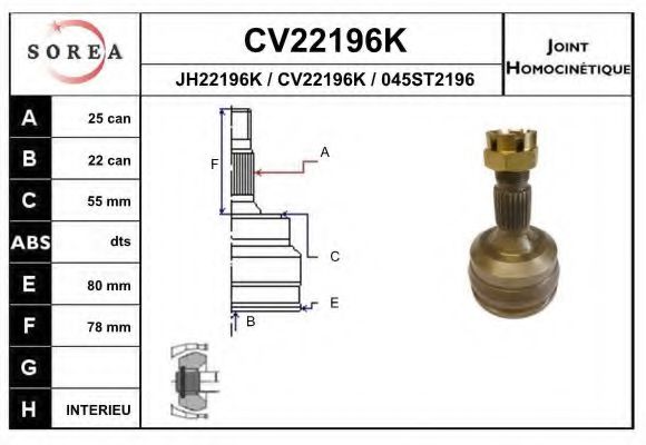 CV22196K EAI Joint Kit, drive shaft