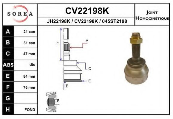 CV22198K EAI Joint, drive shaft