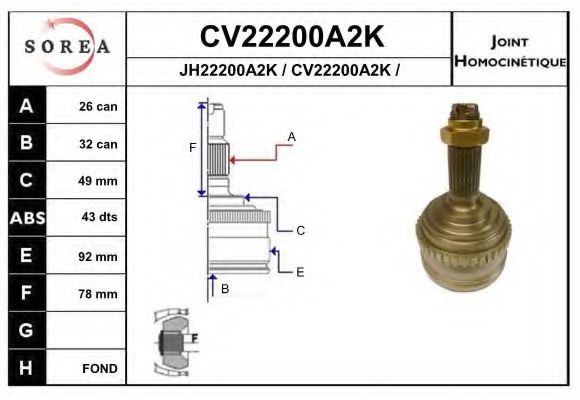 CV22200A2K EAI Joint Kit, drive shaft