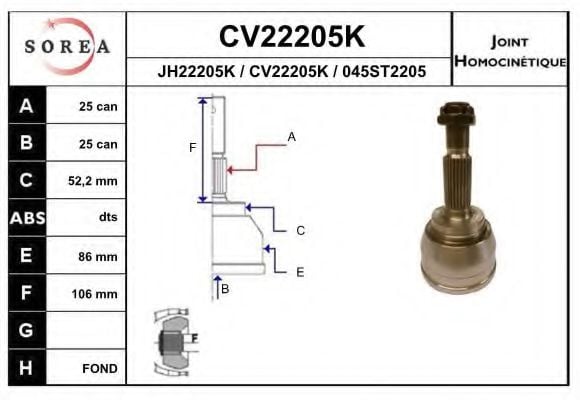 CV22205K EAI Joint Kit, drive shaft