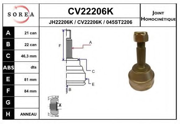 CV22206K EAI Final Drive Joint Kit, drive shaft