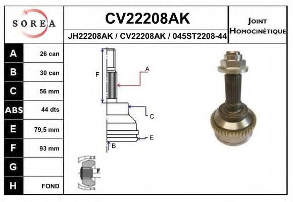 CV22208AK EAI Joint, drive shaft