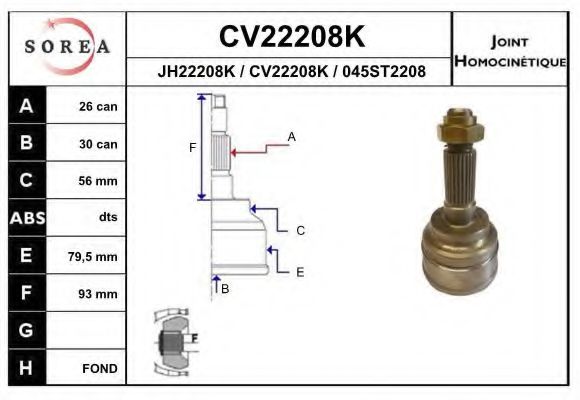 CV22208K EAI Joint, drive shaft