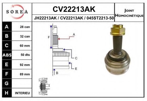 CV22213AK EAI Final Drive Joint Kit, drive shaft