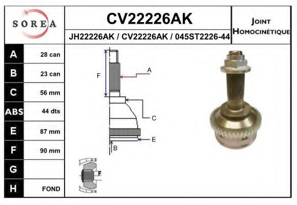 CV22226AK EAI Final Drive Joint, drive shaft
