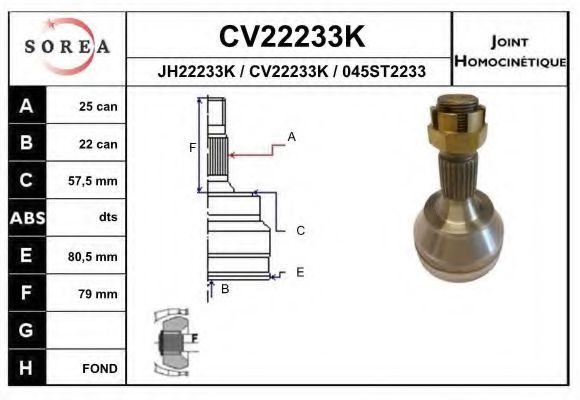 CV22233K EAI Final Drive Joint Kit, drive shaft