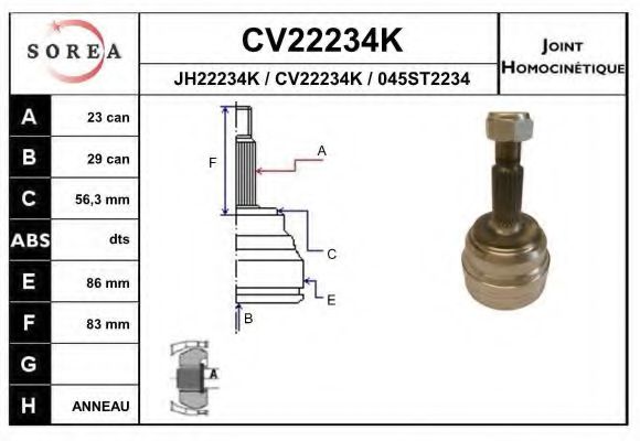CV22234K EAI Final Drive Joint, drive shaft