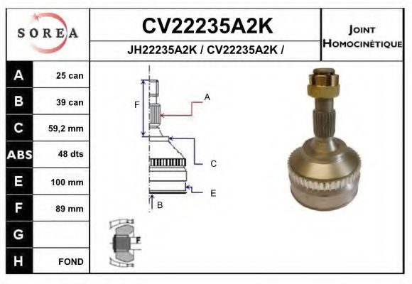 CV22235A2K EAI Final Drive Joint Kit, drive shaft