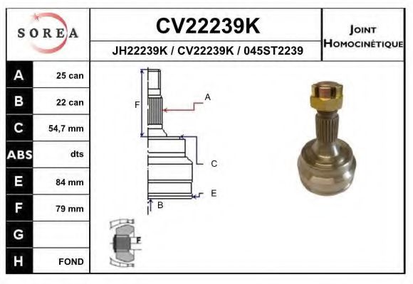 CV22239K EAI Final Drive Joint Kit, drive shaft