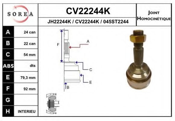 CV22244K EAI Final Drive Joint, drive shaft