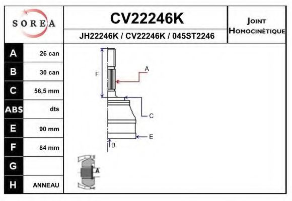 CV22246K EAI Final Drive Joint Kit, drive shaft