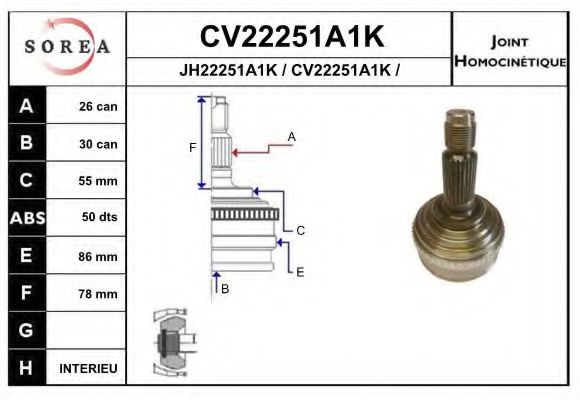 CV22251A1K EAI Joint Kit, drive shaft