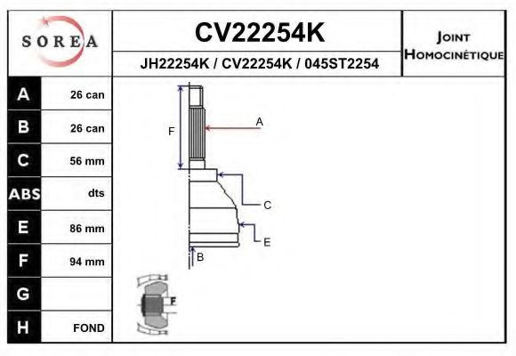 CV22254K EAI Joint Kit, drive shaft