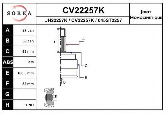 CV22257K EAI Joint Kit, drive shaft
