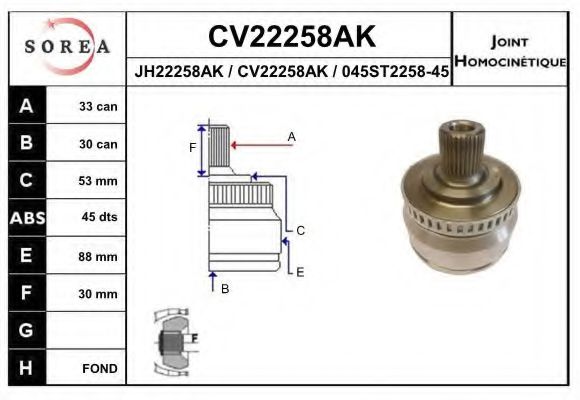 CV22258AK EAI Joint, drive shaft