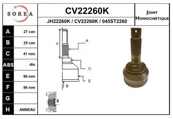CV22260K EAI Joint Kit, drive shaft