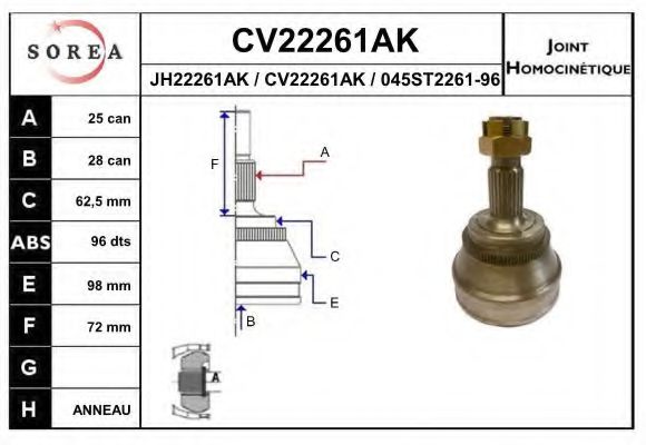 CV22261AK EAI Final Drive Joint Kit, drive shaft
