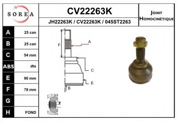 CV22263K EAI Joint, drive shaft