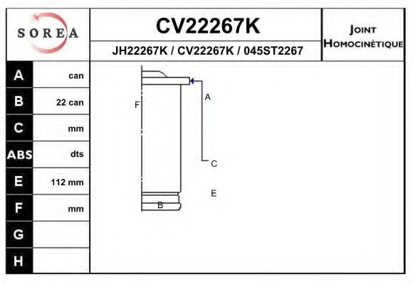 CV22267K EAI Joint Kit, drive shaft