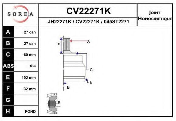 CV22271K EAI Joint Kit, drive shaft